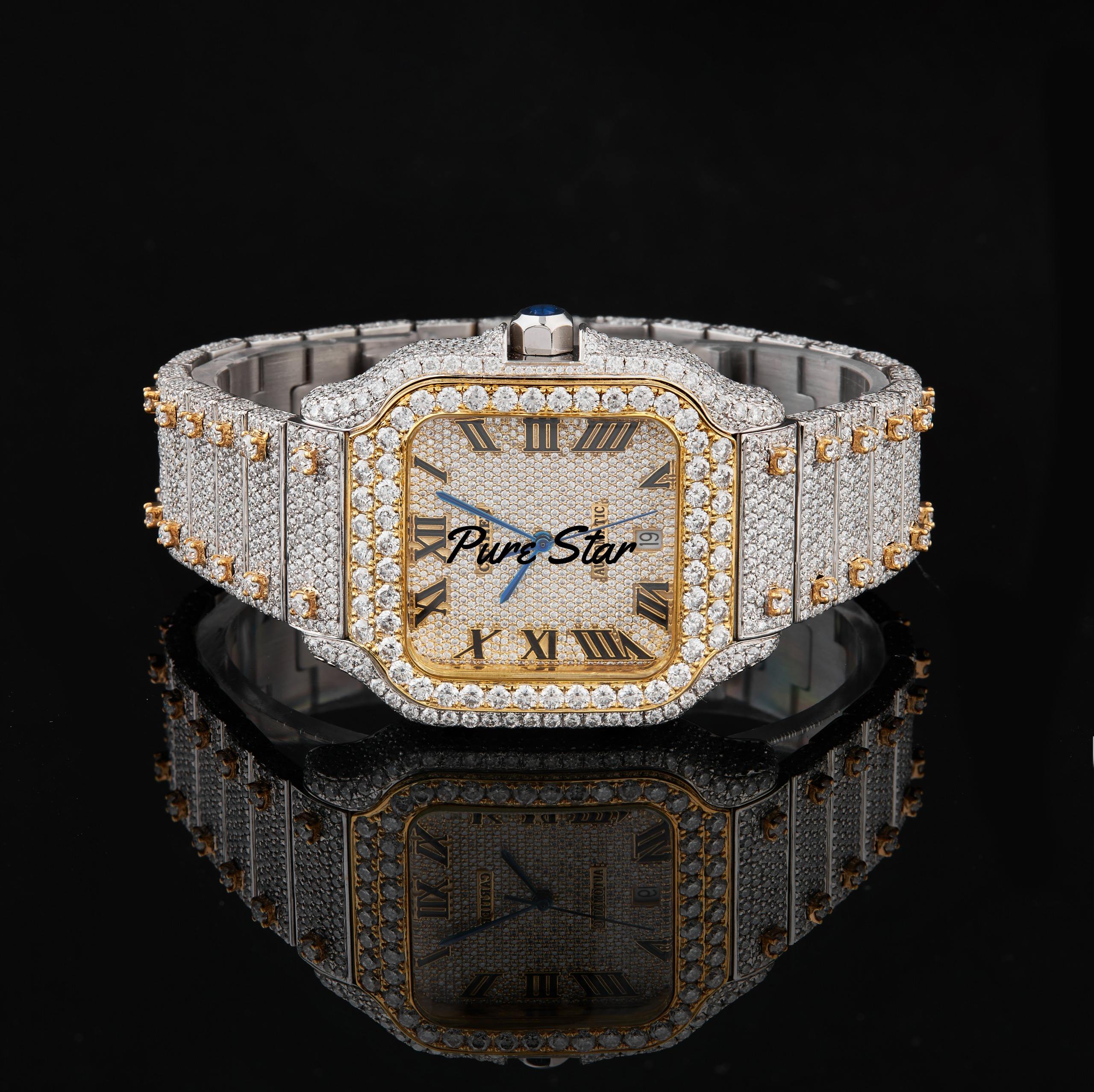 Luxury rappers stainless steel hip hop moissanite diamond mens watch with vvs clarity diamonds