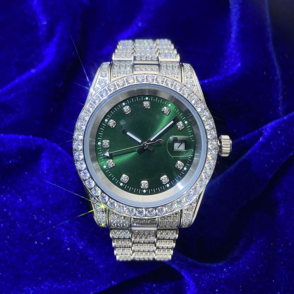 Latest Design Luxury Automatic Watch Fine Jewelry With Green Dial Diamonds Hand Studded Watch For Male & Female