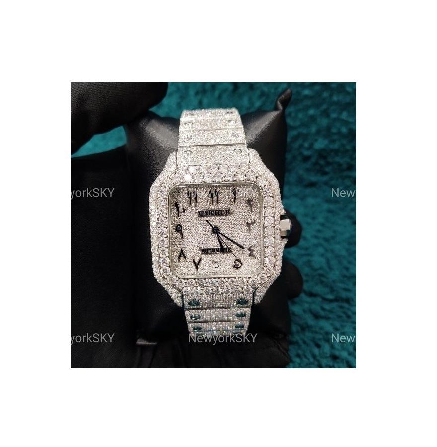 Latest Design Customized Fashion Jewelry Crafted Stainless Steel Fully Iced Out Wrist Watch For Men Moissanite Diamonds