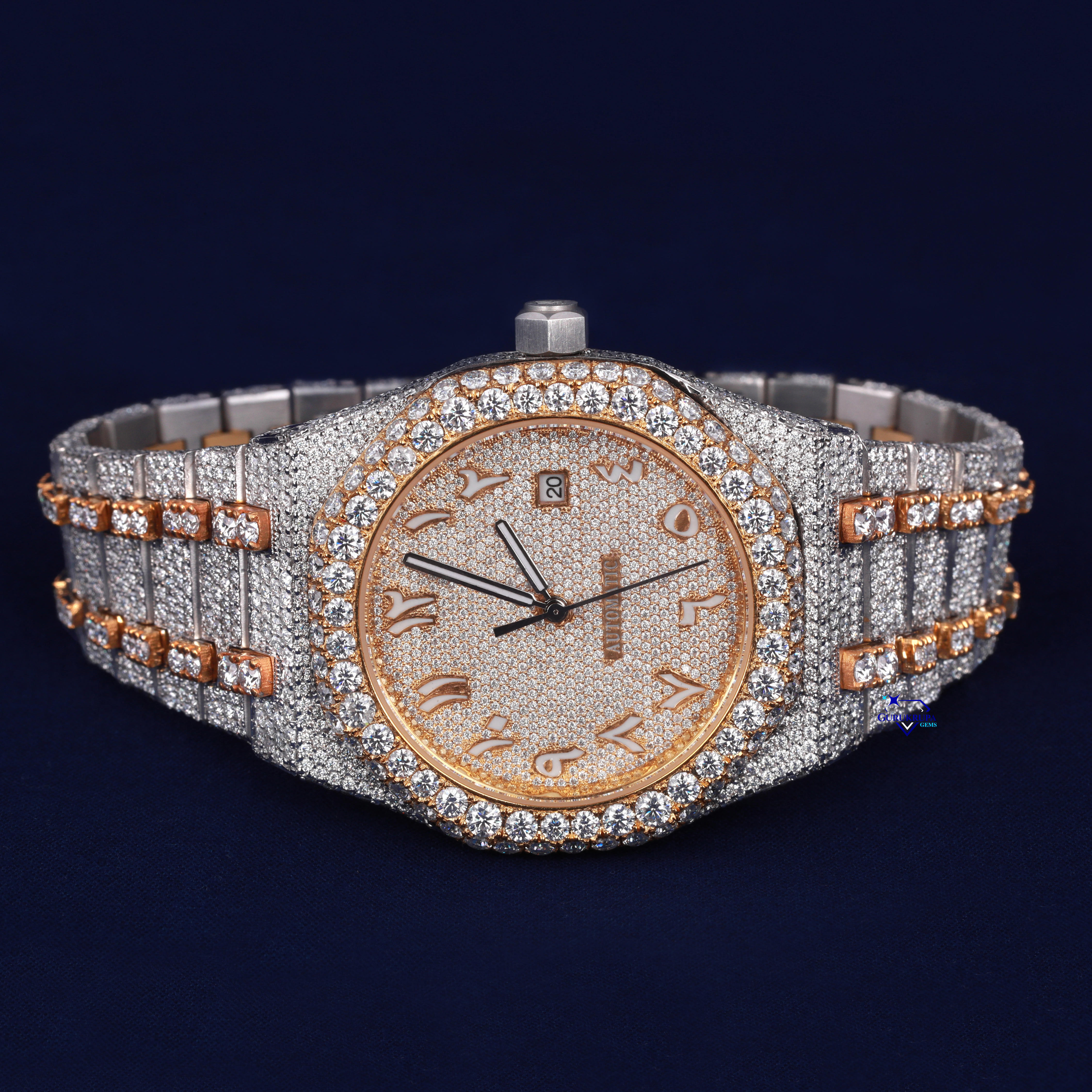 Brilliantly crafted handmade stainless steel diamond watch in moissanite round brilliant cut diamonds with vvs clarity for men