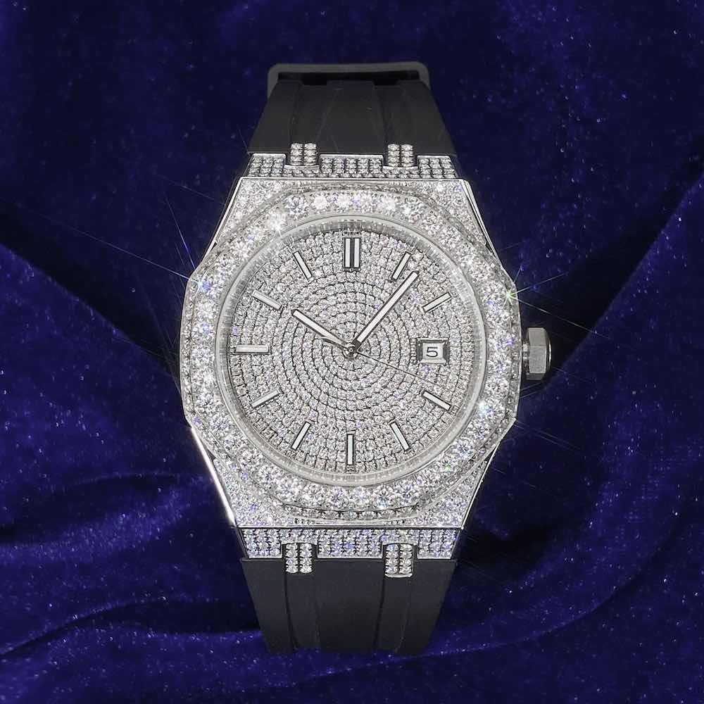 Original Branded Handmade Premium Quality Round Dial Half Iced Out Unisex Luxury Fine Jewelry VVS Moissanite Diamonds Watch