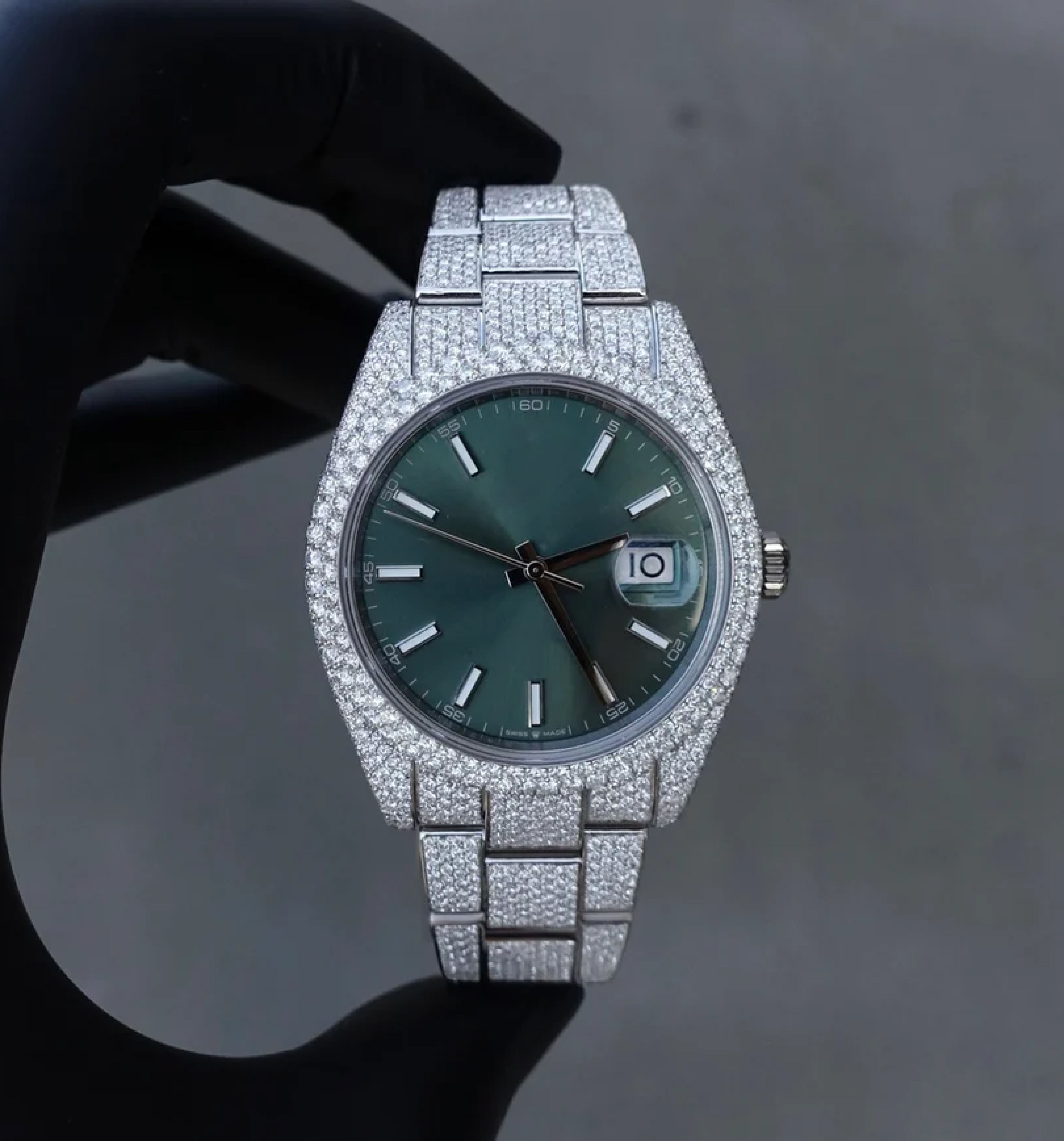 Buy High Quality Captivating 41mm Green Dial Watch with Moissanite Diamond Latest Designed Hip Hop Watch Jewelry