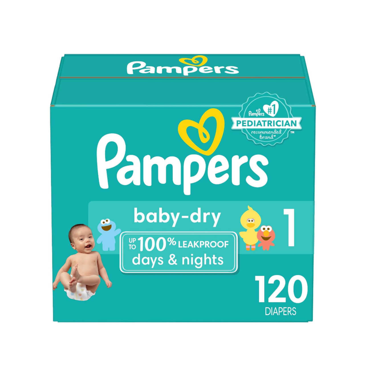 Bestselling Pampers, Baby Dry Diapers Size 1 120 Count, Disposable XL Diapers Soft Breathable Anti-Leak Printed Feature