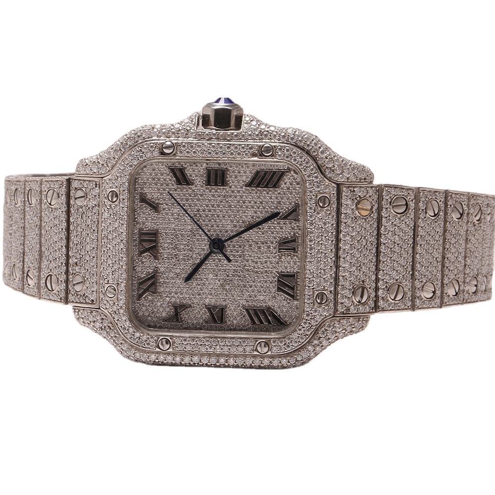 Moissoinite diamond mechanical belt iced out mens bezel Silver vs chrono custom logo with box moissanite bling diamond watch