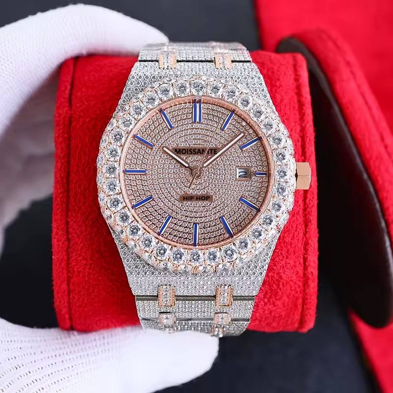 Luxury Full Iced Diamond Watches Bracelet Set Men Women Relojes Para Mujer Fashion Rose Gold Wrist AP Watch India Exporter