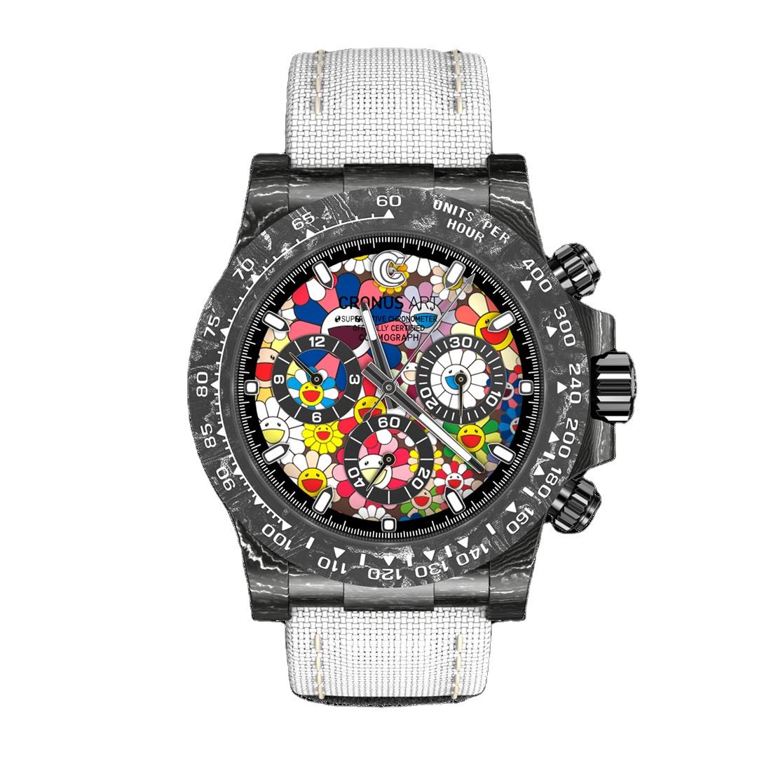 Unique features Racing style 40mm carbon fiber Round case Precision jam tangan pria watch for men