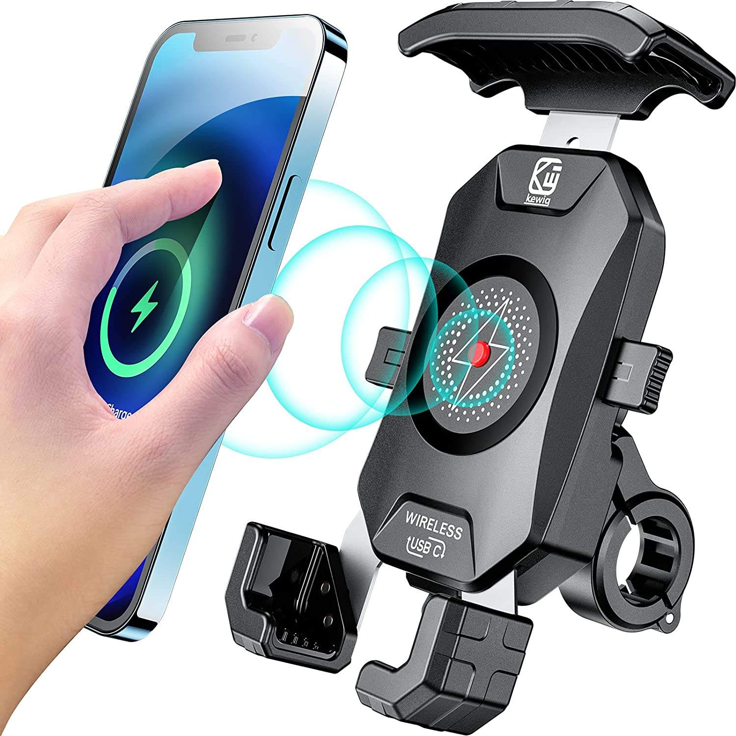 Waterproof Motorcycle Phone Holder With Wireless Charger 360 Adjustable Bicycle Scooter Motorcycle Handlebar Mount Holder