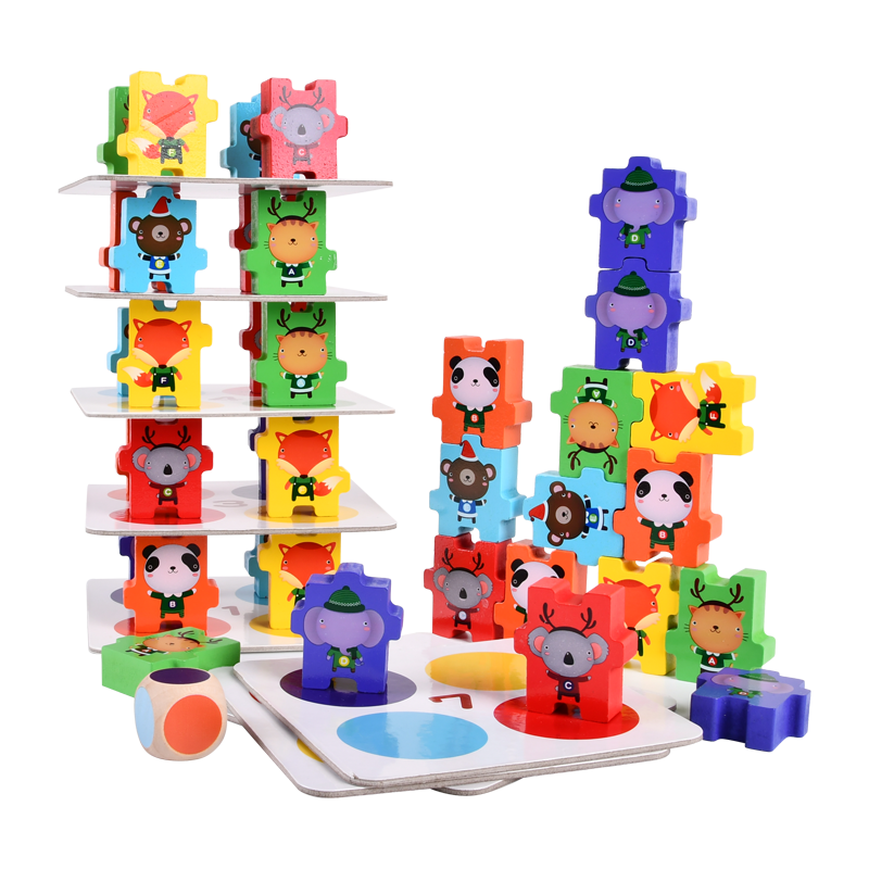 High quality educational toys for kids Wooden early education animal balance building blocks high parent-child board game