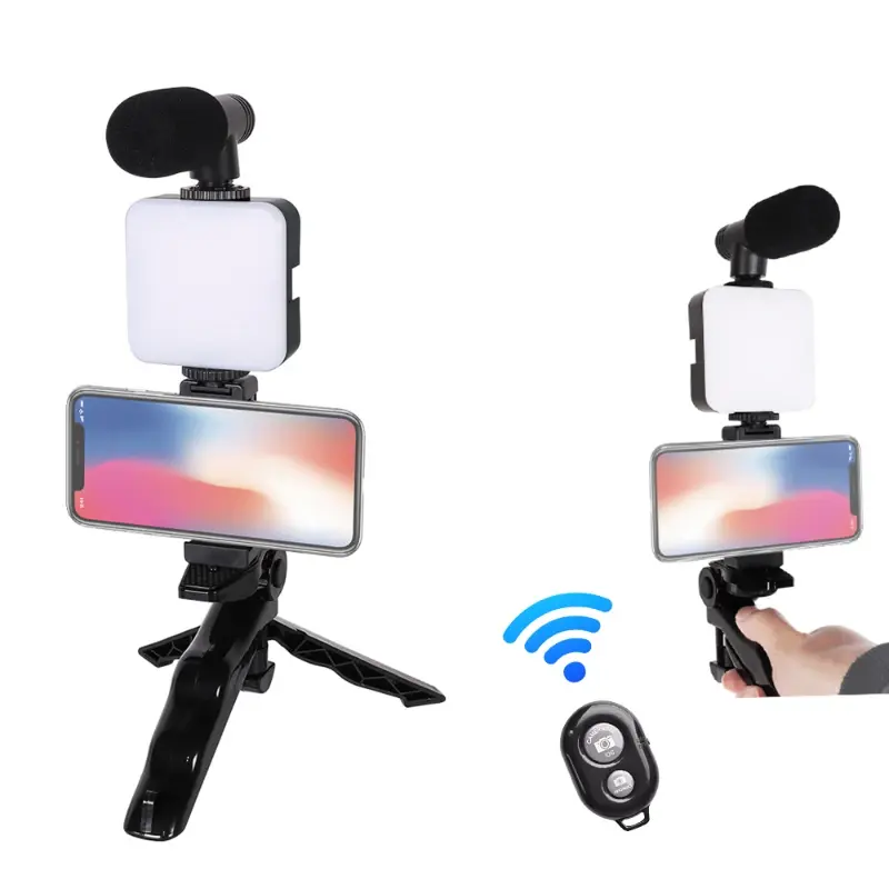 AY-49 Flexible Lightweight Mini Tripod Mobile Phone Accessories with Microphone LED Light