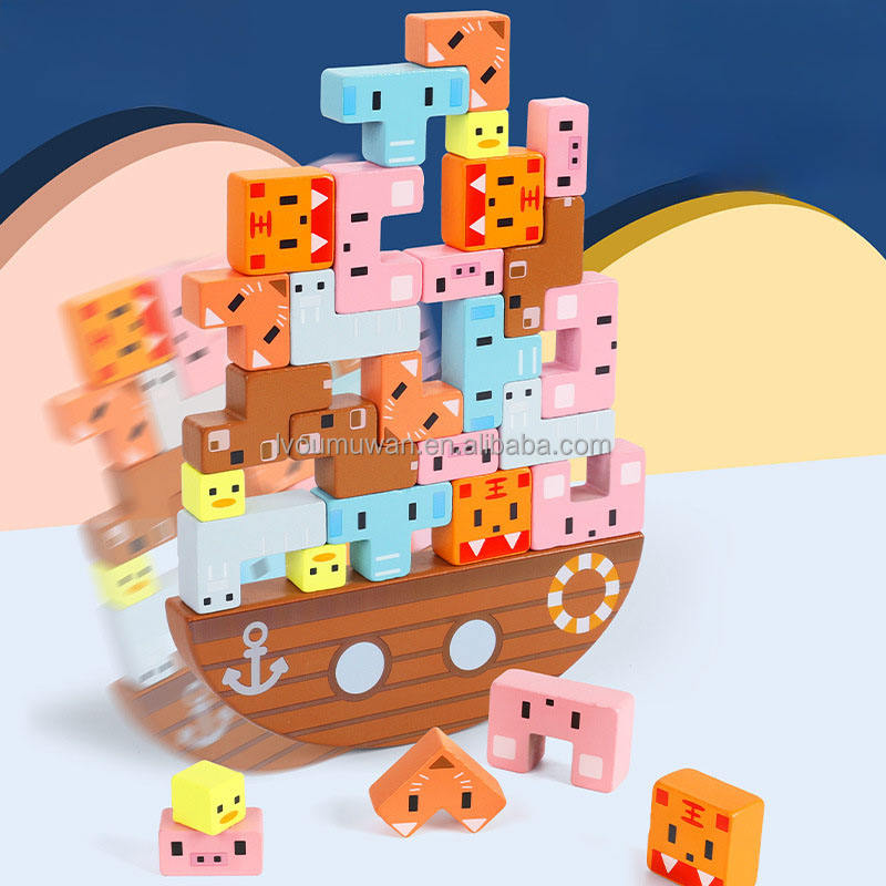 2024 Children's Wooden animal Balance Stacking toys Montessori Building Blocks Educational Toys for children