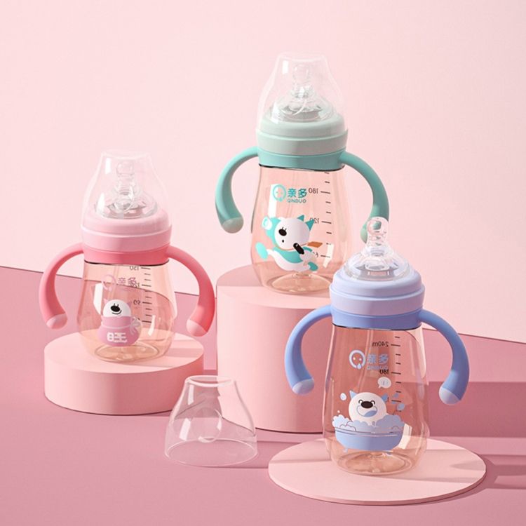 Wholesale PPSU Baby Feeder Bottle Straight Body Milk Bottle For Baby BPA Free Handle Baby Milk Bottle