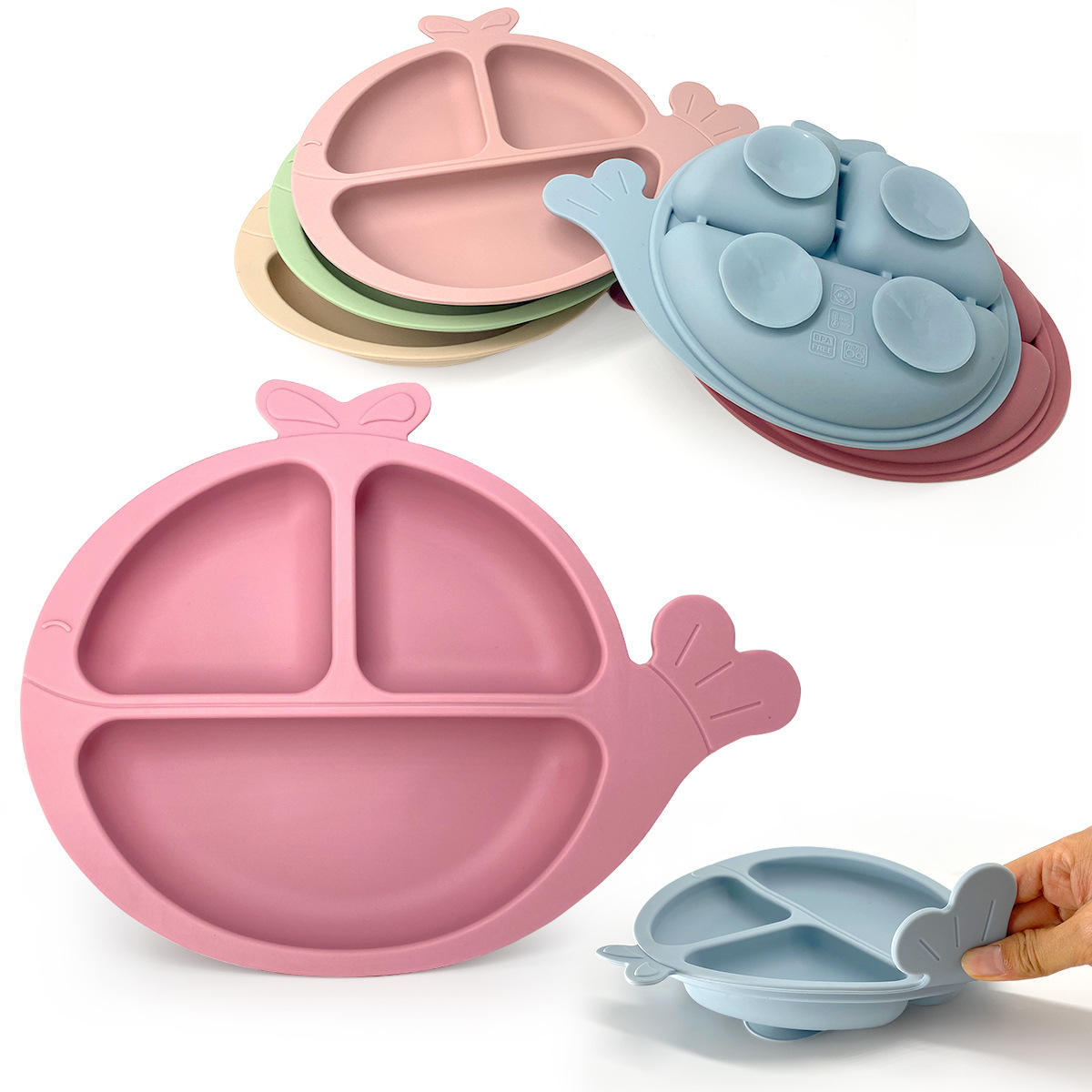 Wholesale BPA Free Silicone Baby Plate Suction Silicone Baby Suction Plat Dolphin Shape Cute For Children