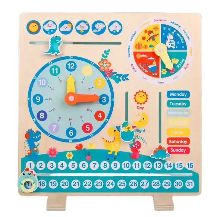 Multifunction Cartoon Dinosaur Clocks Cognitive Montessori Educational Learning Puzzle Busy Board Game Toys For Kids Boys Girls