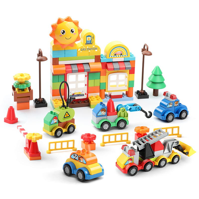 Feelo lepini Car Kid Toy For Toddler Stree View Construction Big brick building block toy Children Christmas Gift Educational