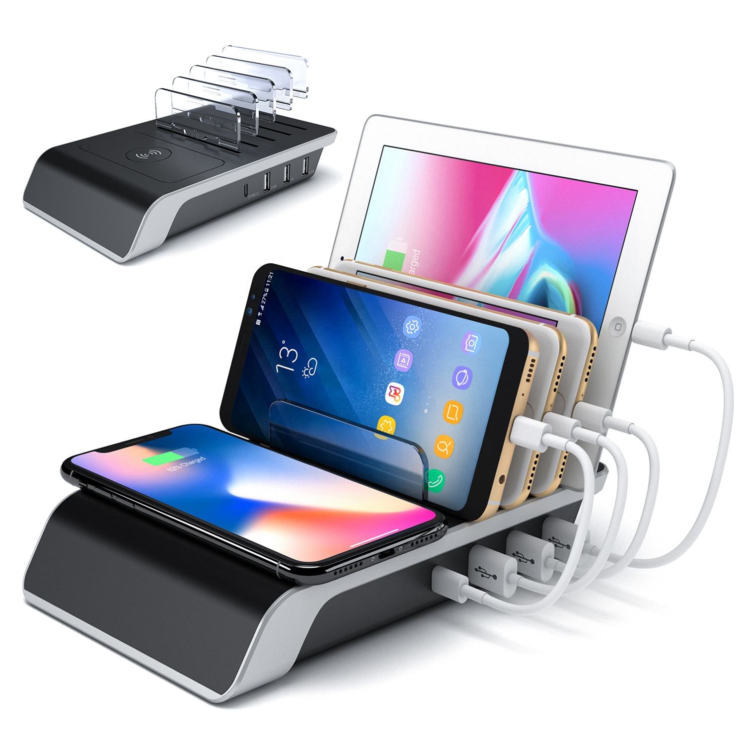 2024 Top Sales 4 Port Fast Charger Adapter 10W Wireless Charging Station for Mobile Phone Tablet Accessories Wireless Charger