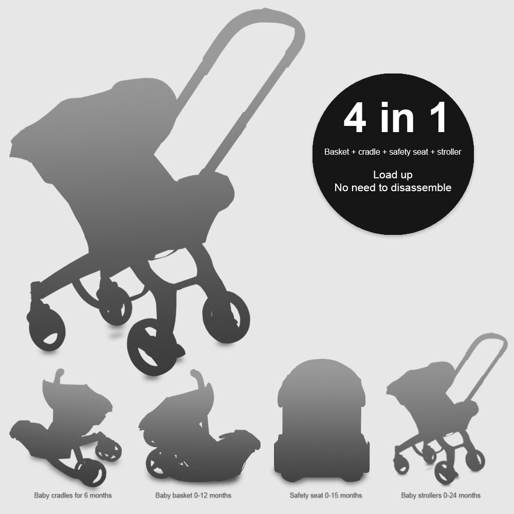 Luxury Stroller Baby 4 in 1 Trolley Newborn Baby Car Seat Stroller Travel Pram Stroller Baby Bassinet Pushchair Carriage Basket