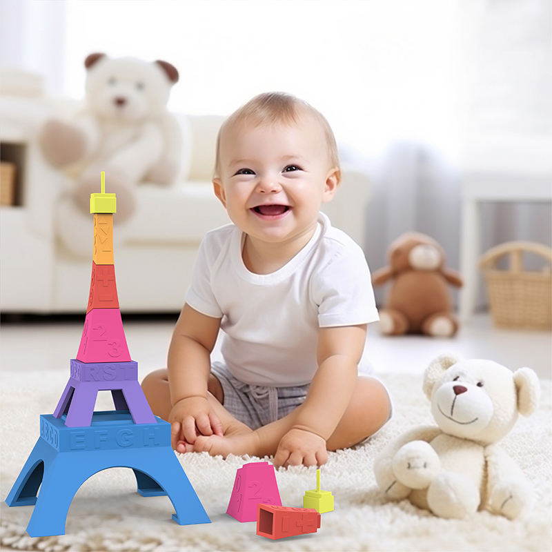 kids educational toys hot selling baby montessori toys silicone pyramid building blocks stacking 6pcs toy gifts for kids
