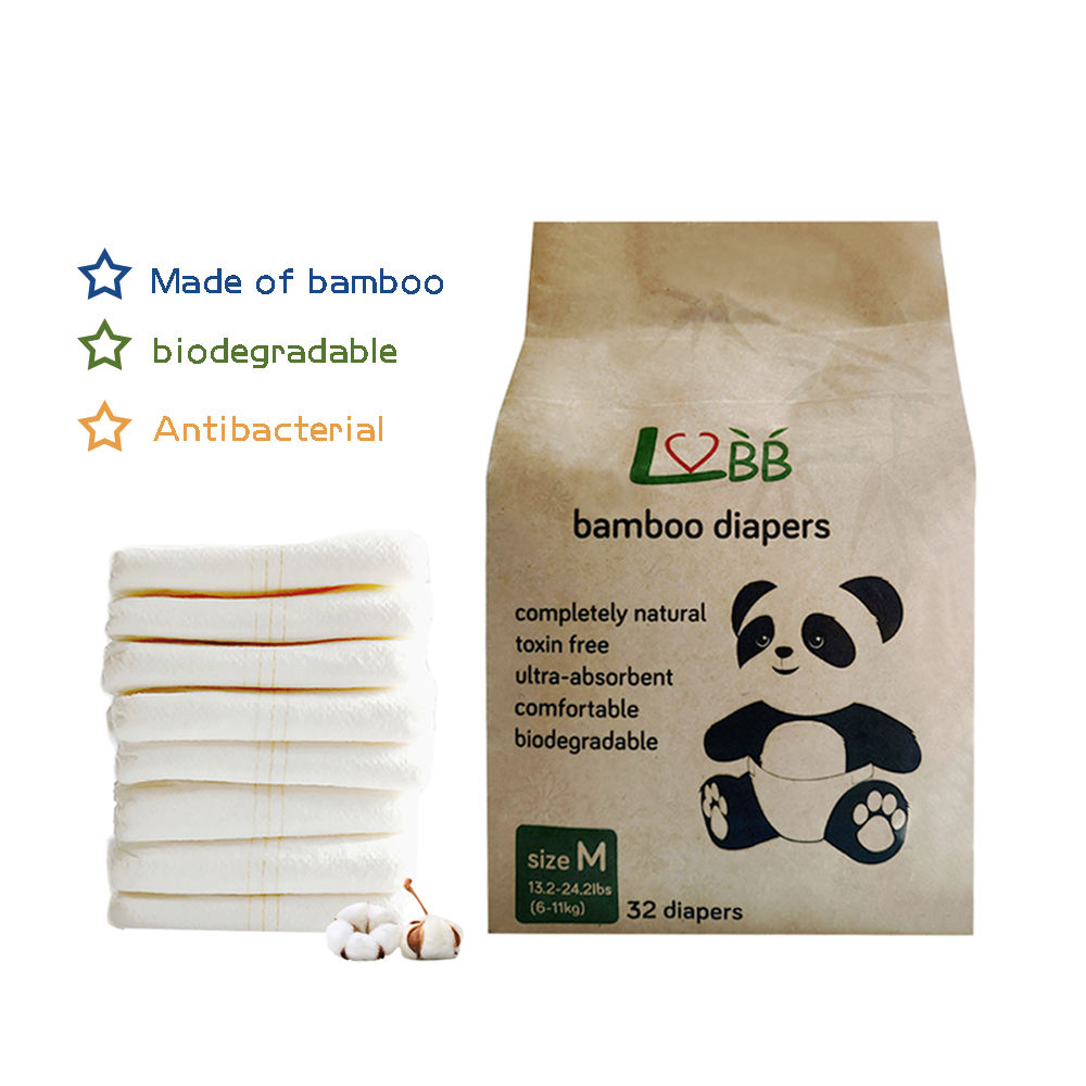 OEM organic 100% Bamboo biodegradable baby diaper Nappies Disposable Baby Tape Diapers with wetness indicator color changing