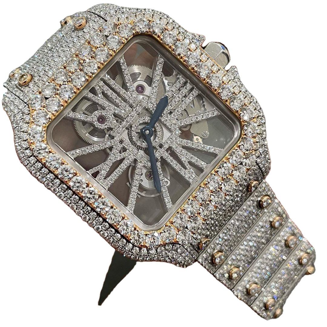 Moissanite watch Iced Out VVS Moissanite Diamonds Gold Finish Roman Numerals Men's Wrist Watch, Hip Hop Jewelry Watch For Rapper