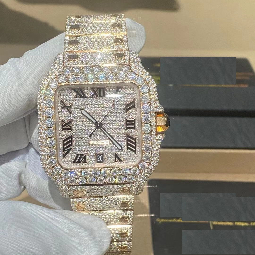 High quality round and baguette VVS Moissanite iced out watch in Cuban jewelry C-1035 with iced out bused down hip hop watch