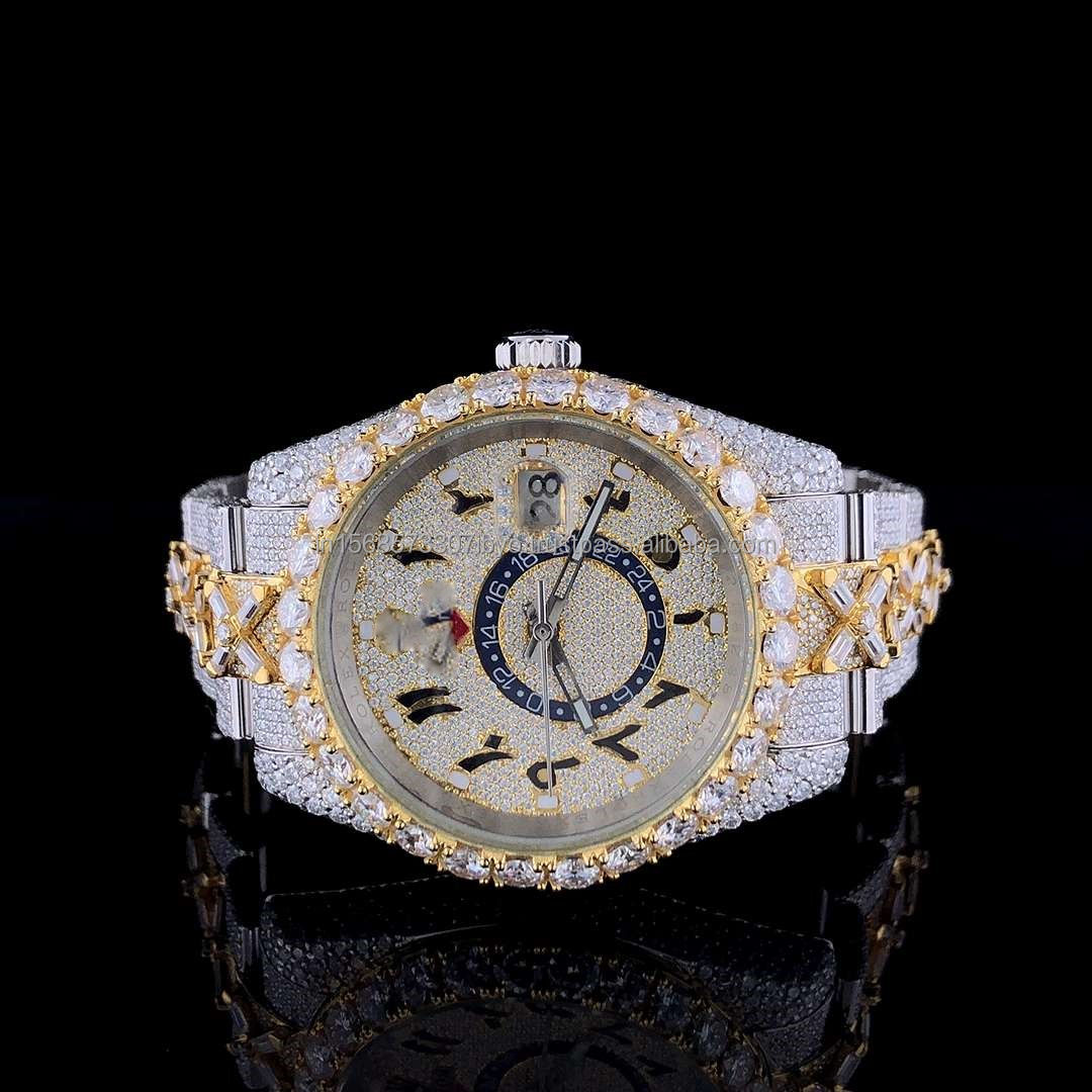 Two Tone Yellow Gold Silver VVS certified Moissanite trending premium diamond watch for men and women Hip Hop Watch
