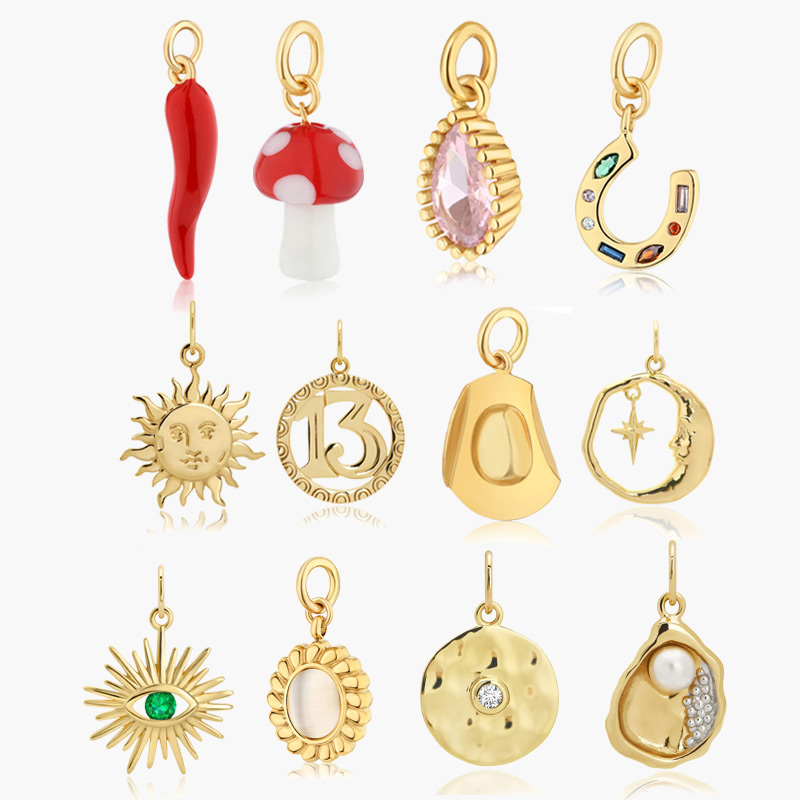 Custom Personalised 18k Gold Plated Diy Accessory Mushroom Shell Initial Evil&#39;s Eye Designer Charms Pendant Necklace For Women 