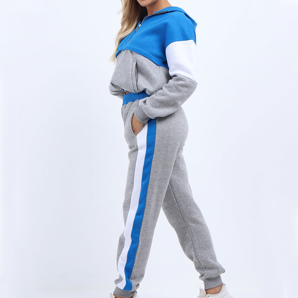 Custom Logo 100% Cotton Womens Clothing Two Piece Hoodies With Jogger Sweat Women Crop Top Sets 