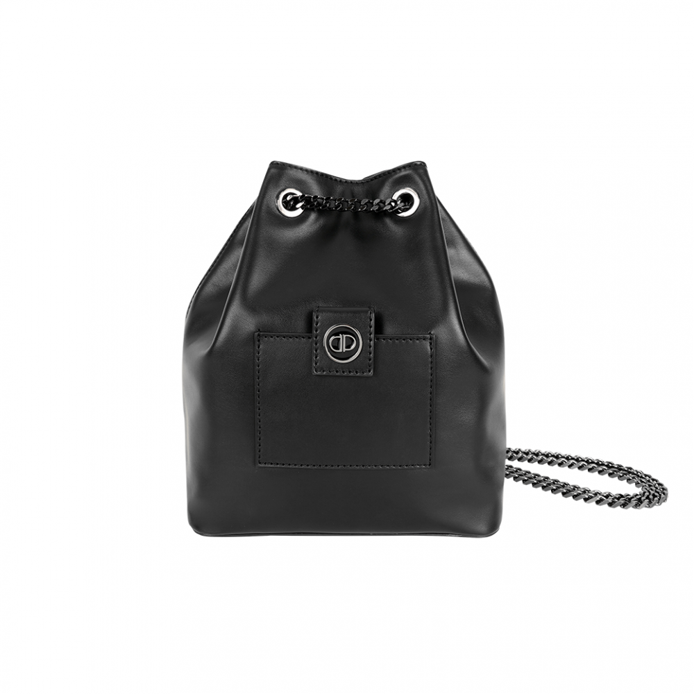 Best Quality Italian Leather Fashion Style Bucket Backpack And Shoulder Bag For Woman Total Black Back For Good 