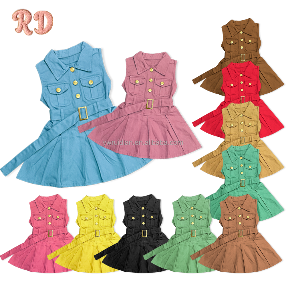 Yiwu Ruidian Oem Factory Custom Wholesale Children&#39;s Clothing Girls Candy Color Casual Sleeveless Party Dress 