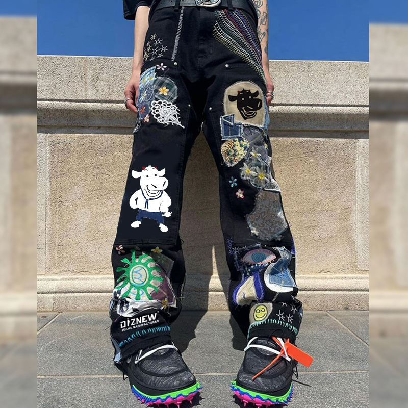 Diznew 2023 Men Clothes New Styles High Quality Custom Embroidered Patchwork Pattern Designed Fashion Personalized Men&#39;s Jeans 