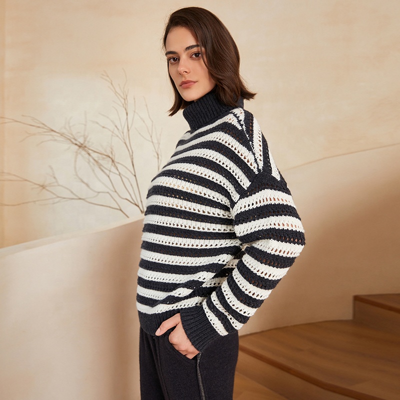 23bc-290 Colorblocking Turtle Neck 100% Wool Clothes Knit Knitwear Women&#39;s Clothing Sweaters Woolen Sweater Wholesale 