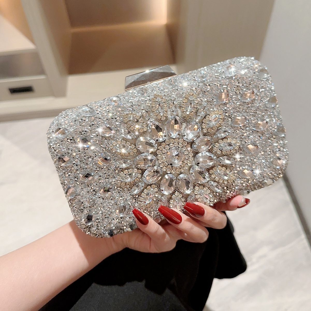 Popular Shiny Inlaid Diamond Handbag Wedding Dress Colorful Rhinestone Purse Clutch Bags Box Evening Bag For Ladies 