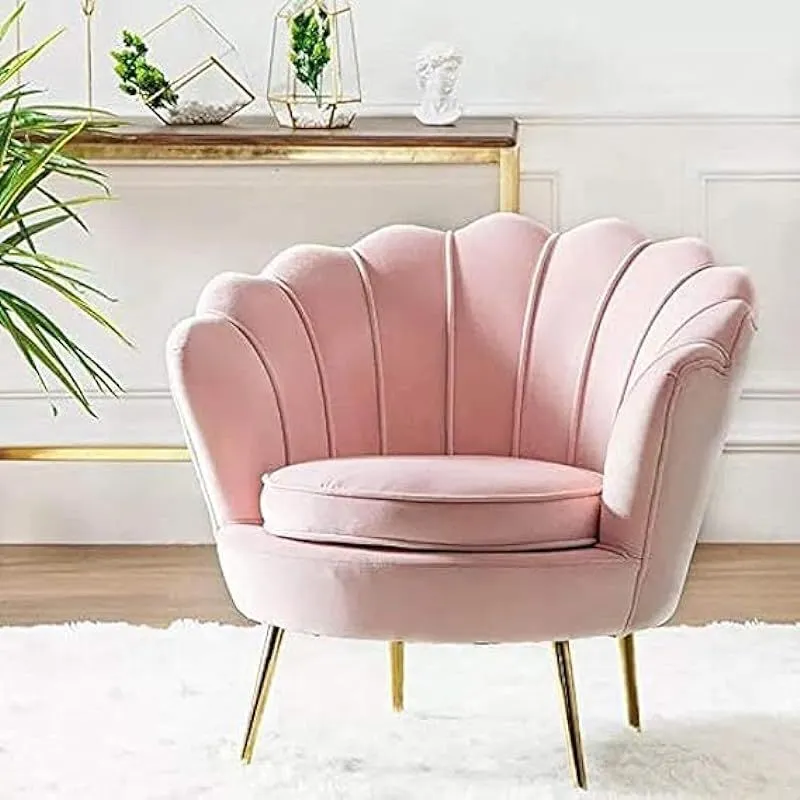 Comfortable Ergonomic Design Curved Back Thick Cushion Pink Velvet Arm Chair Velvet Accent Chair 