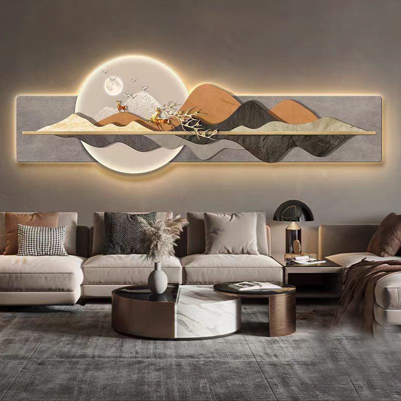 Irregular Square Graphics Simple Fashion Home Art Deco Living Room Mural With Clock With Led Lights 