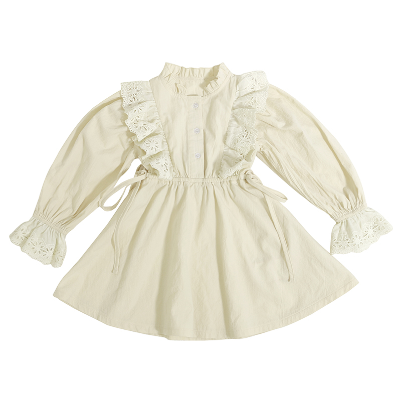 Custom Label Spring Boutique Girls Luxury Designer Clothing Ruffled Hem Embroidery Lace Design Kids Girl Dress 