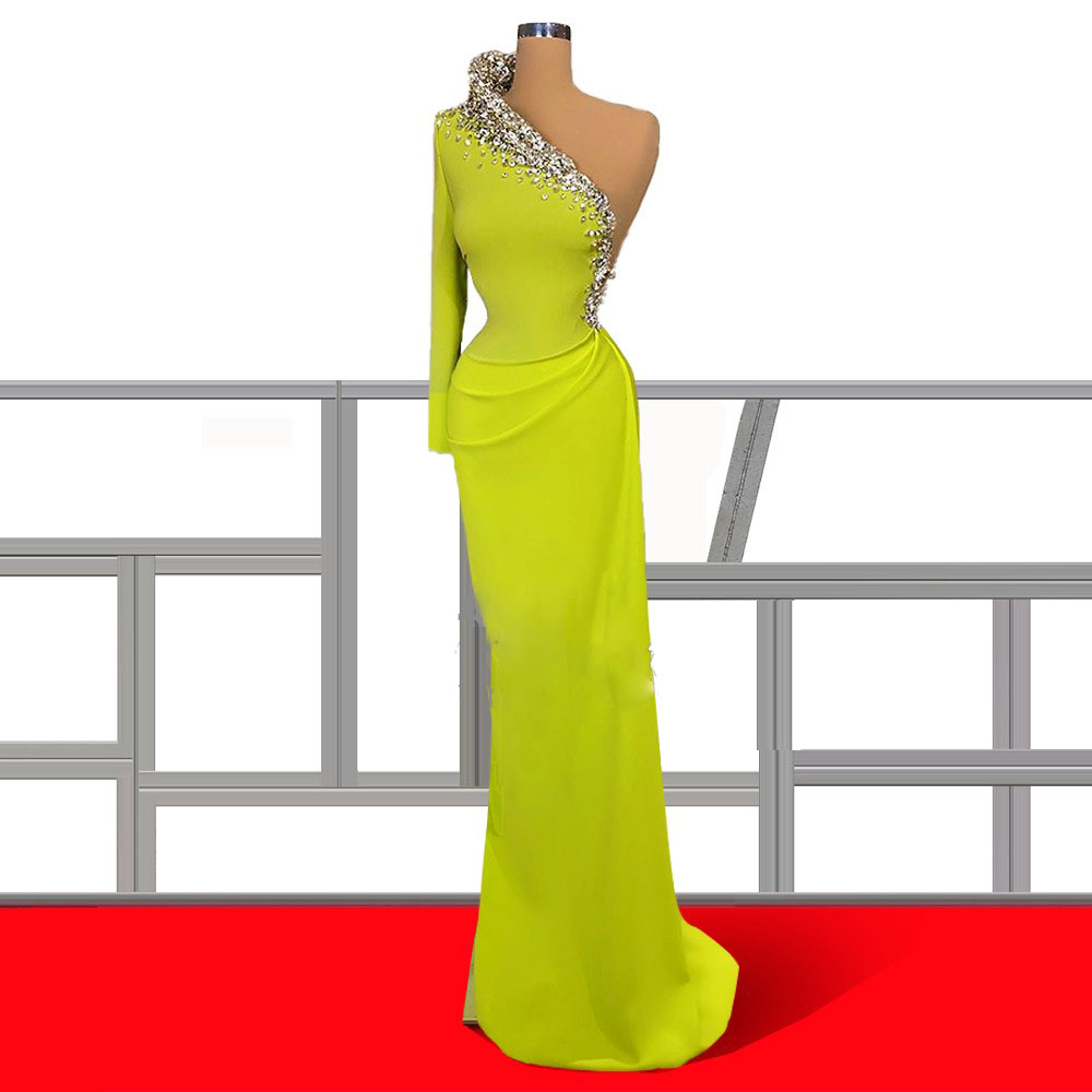 Oem Wedding Beaded High Slit Vestidos Elegante Ropa Sexy Evening Dresses Women Yellow Dresses Women Party Elegant Maxi Dress 