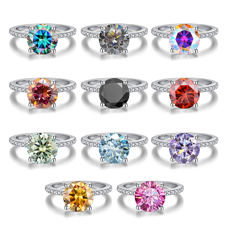 Gra Vvs Large 5ct Colorful Grey Blue Sapphire Red Pink Black Green Yellow Moissanite 925 Silver Wedding Rings For Women Jewelry 