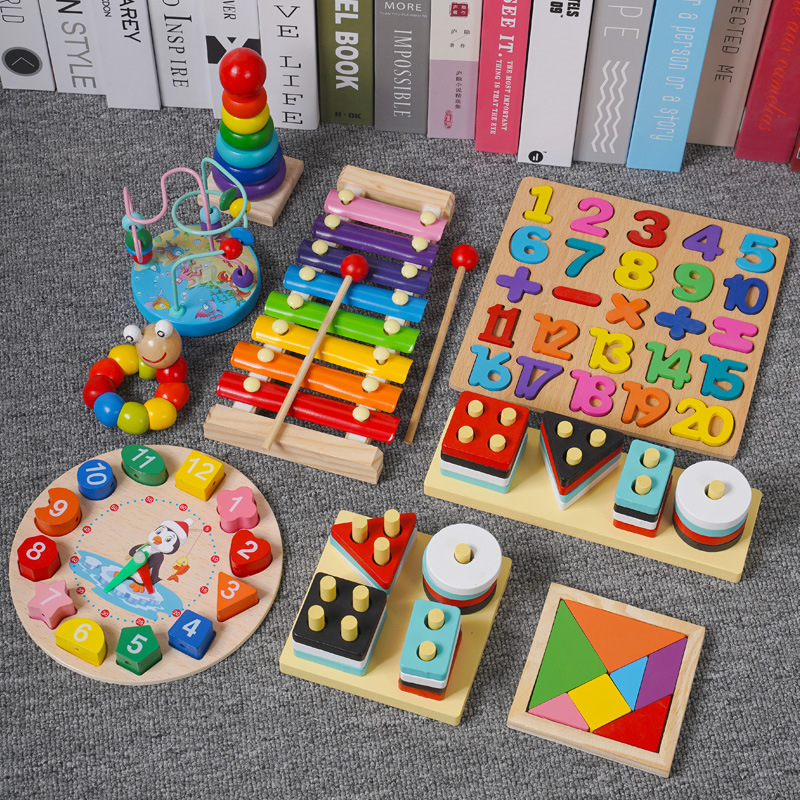 New Arrival Wooden Educational Toy Sets Multi-function Montessori Toys Baby Gift 6 In 1 Sets 