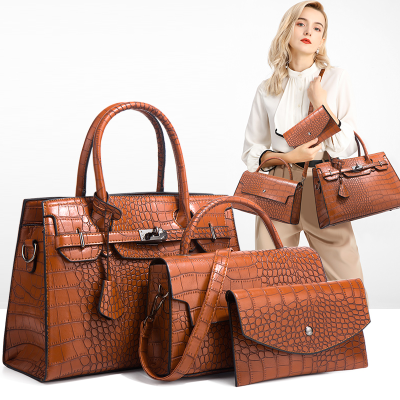 Crocodile Fashion Embossed Leather Women&#39;s Tote Handbag Wholesale Designer Luxury Pu Ladies Handbags Womensleather Bags 