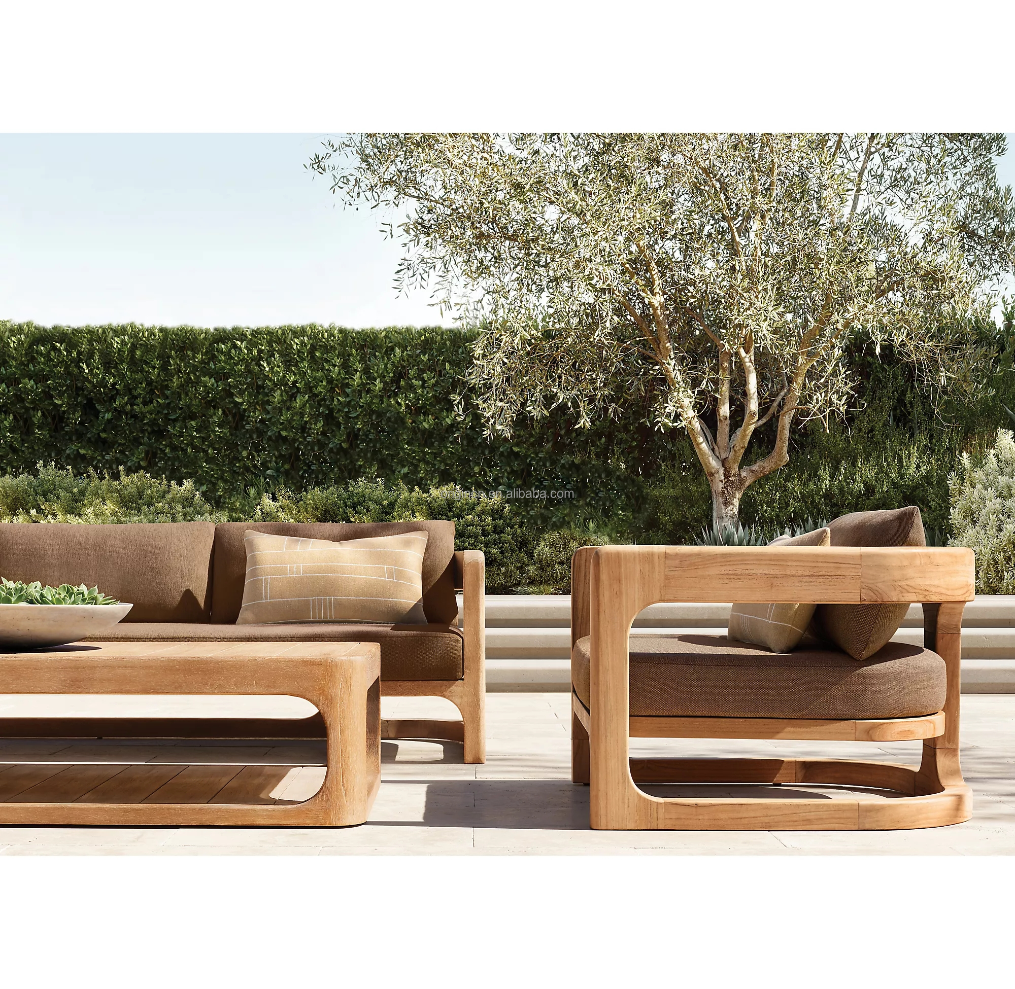 Luxury Aesthetic Appeal Deep Seating Wood Outdoor Furniture Modern Teak Sofa Set 
