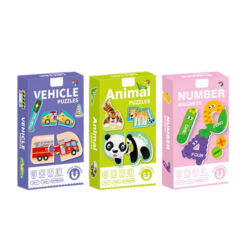 Children&#39;s Early Education Wooden Puzzle Toys Montessori Cartoon Magnetic Stickers Toys Refrigerator Stickers 