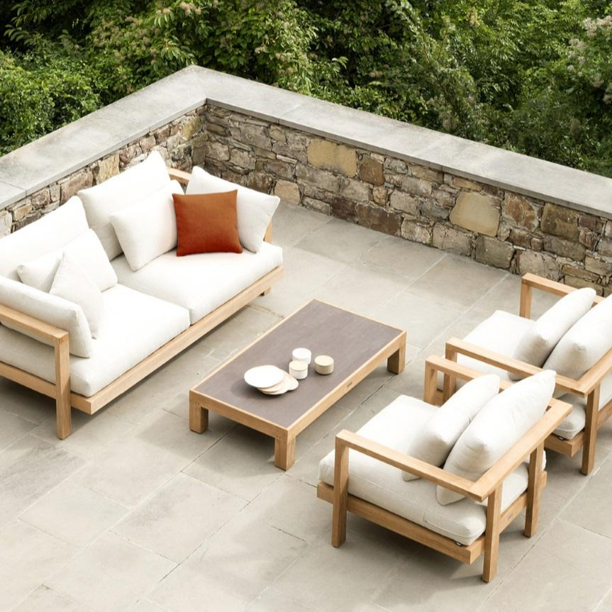 Outdoor Teak Wood Frame Durability And Weather Resistance Furniture Patio Wooden Sofa Set Garden Lounge Set 