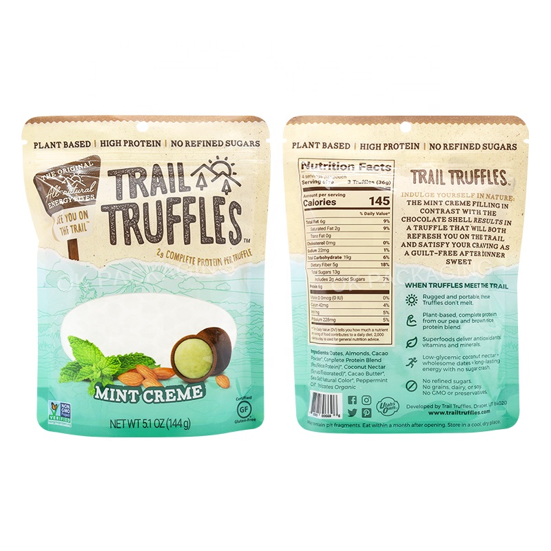 Eco Friendly Ok Packaging Custom Resealable Plastic Bags 5.1oz Food Packaging Stand Up Pouch Zip Lock Bag With Logo 