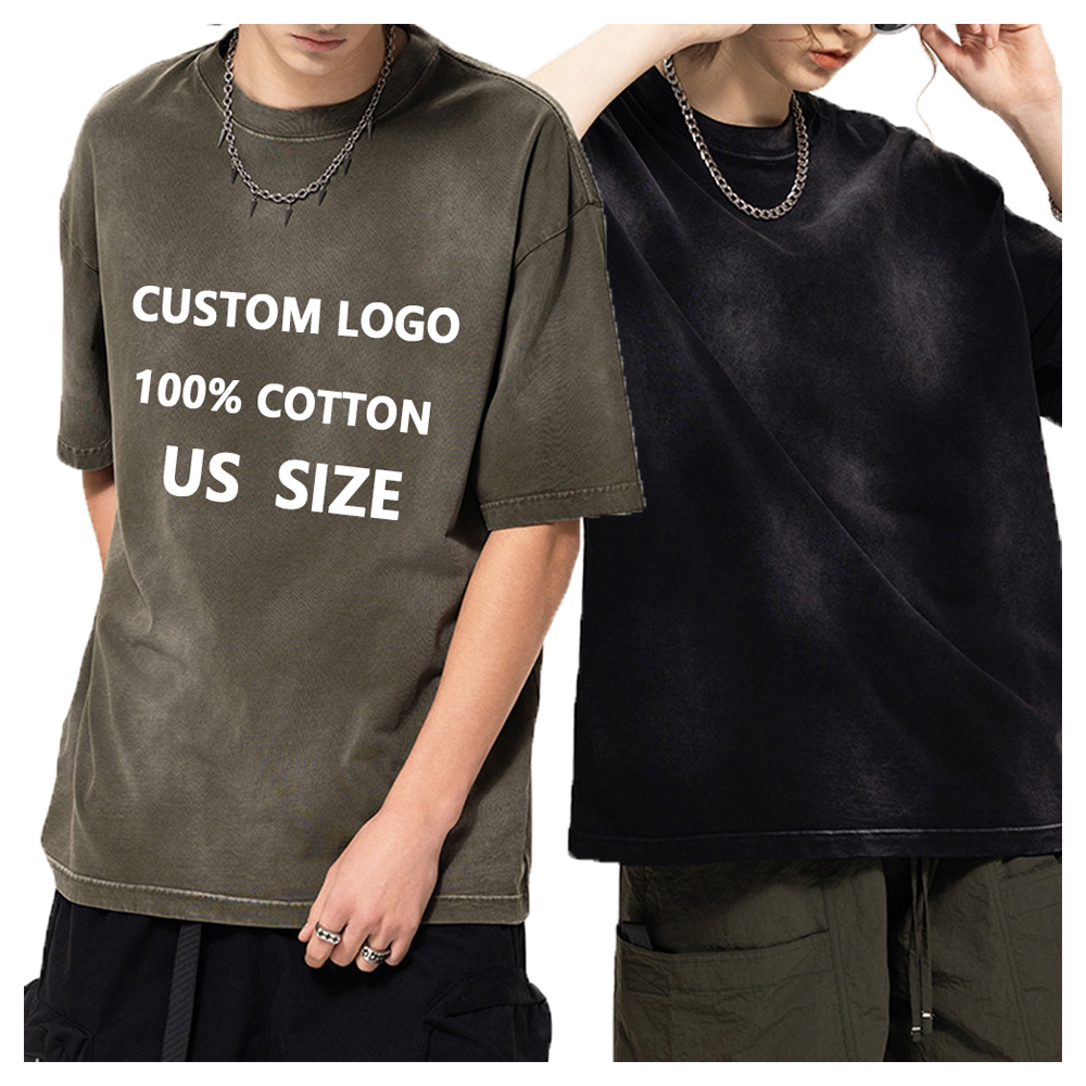 Designer Custom Logo 100 Cotton Screen Print Vintage Acid Wash Drop Shoulder Men&#39;s T-shirts T Shirts Uomo Washed Tshirt For Men 