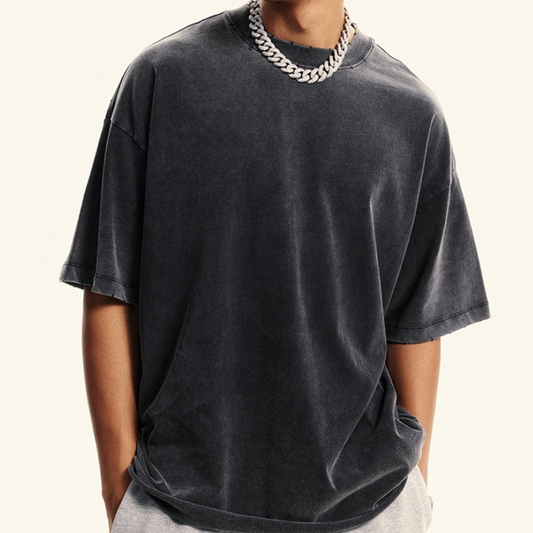 Wholesale Custom Oversize Streetwear Distressed Sun Fade Black Men&#39;s T Shirt Manufacturer 