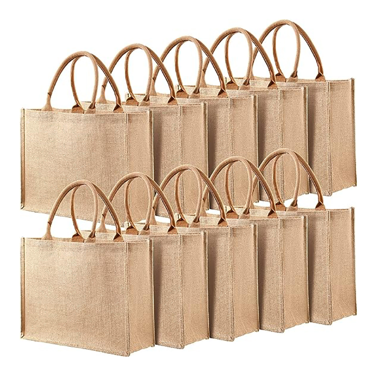 Promotional Custom Printed Logo Shoulder Strap Plain Grocery Shopping Hessian Burlap Jute Tote Bag For Advertising 