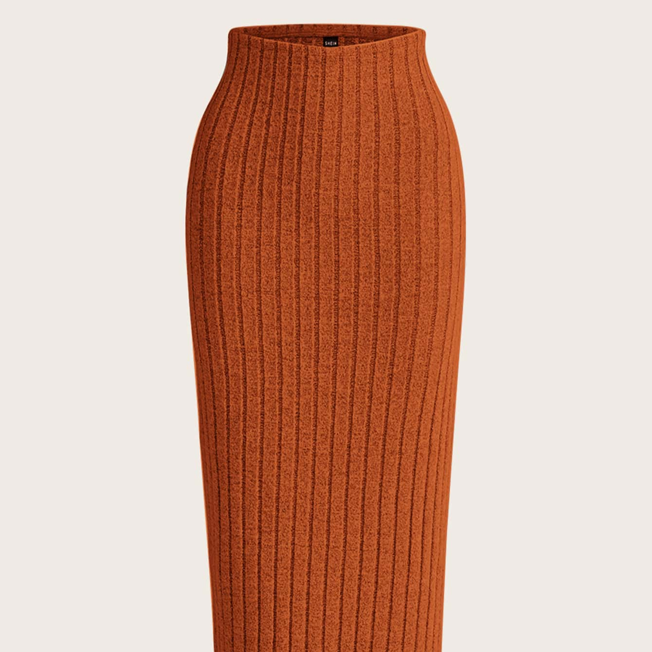 Custom Women Casual Elegant High Waist Slit Hem Skinny Rib-knit Pencil Midi Skirt 
