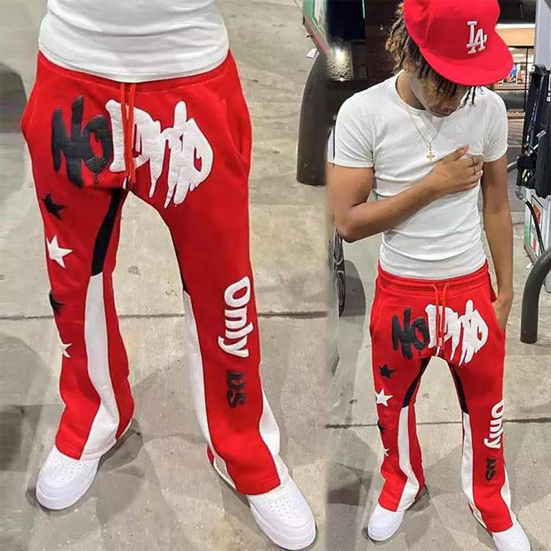 Streetwear Jogger Blank Puff Print High Quality Flair Heavyweight Custom Flared Sweatpants Men 