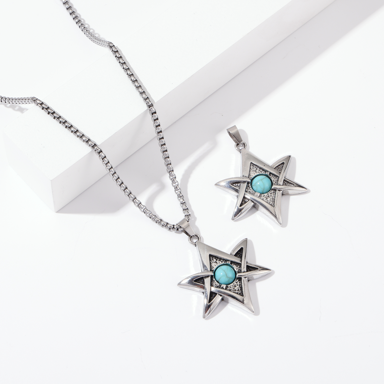 High Quality Fine Jewelry Necklaces Six Pointed Star With Blue Stone Hiphop Pendant Necklace For Men Accessories Jewelry 