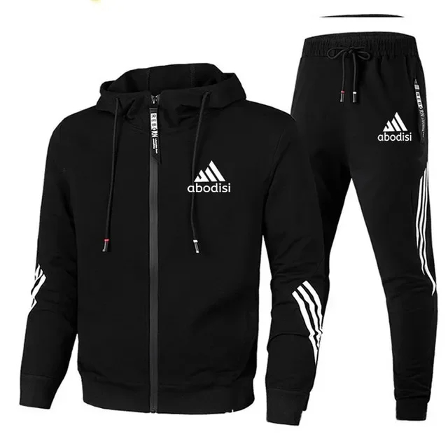 2023 New Fashion Men&#39;s Sportswear Three Bar Hoodie+2 Piece High Quality Autumn And Winter Daily Casual Jogging Wear 